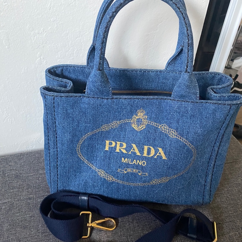 Prada Small Canapa Denim Tote